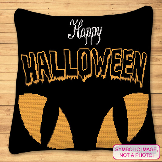 Happy Halloween Crochet Blanket, Crochet Cat Eyes Pillow Pattern