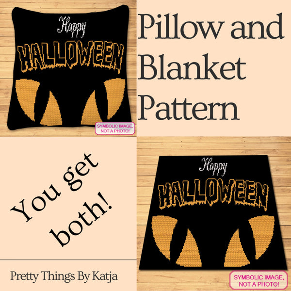 Happy Halloween Crochet Blanket, Crochet Cat Eyes Pillow Pattern