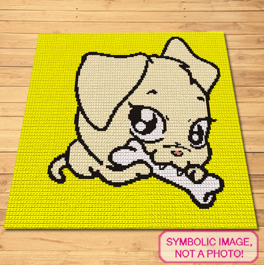 Crochet Puppy with a Bone Pattern - Tapestry Crochet Dog Blanket Pattern
