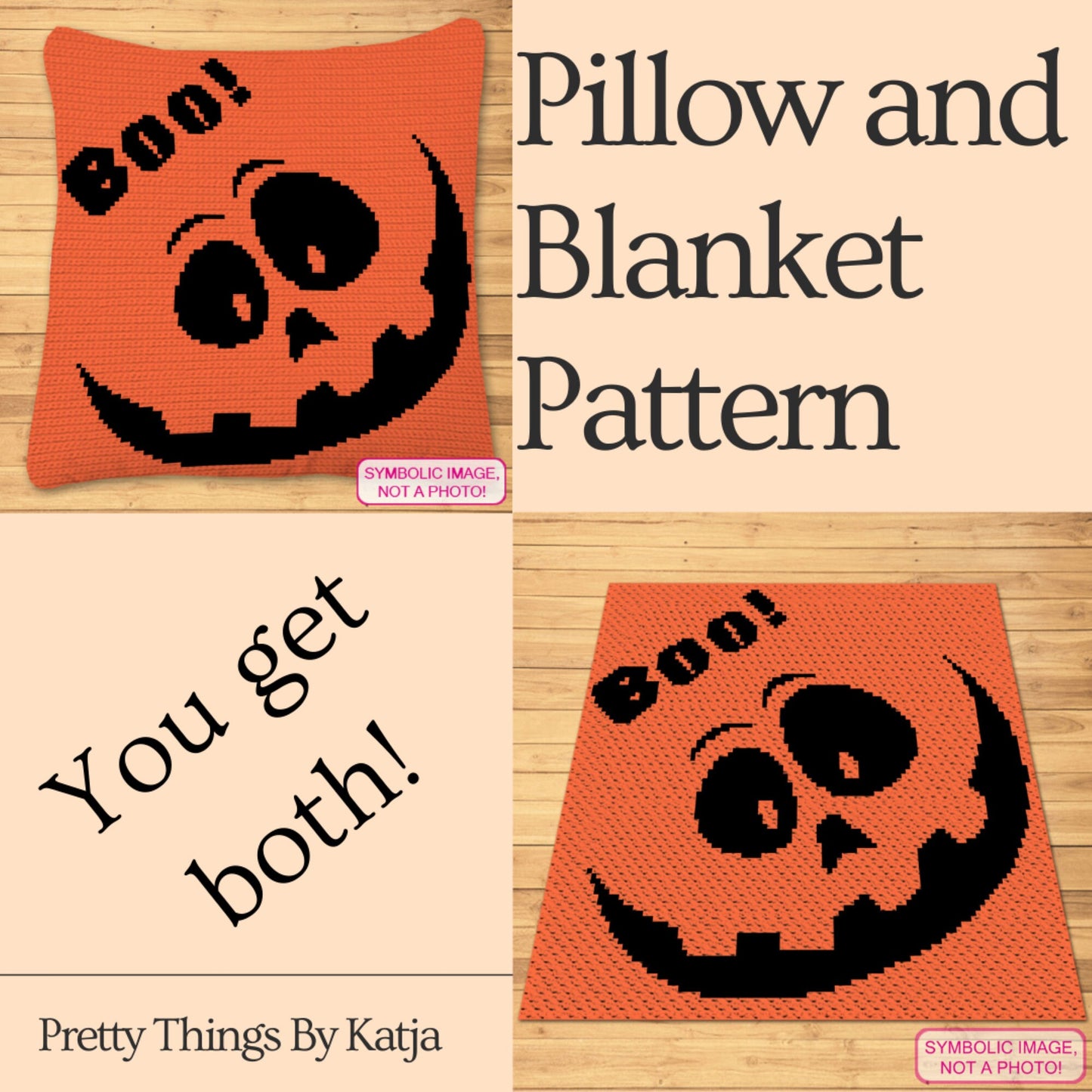 Halloween Crochet Pumpkin Pattern, Crochet BUNDLE: C2C Crochet Blanket Pattern, Crochet Pillow Pattern