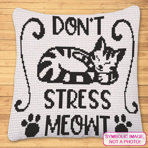 Don't Stress - Tapestry Crochet Cat Blanket Pattern, Crochet Pillow Pattern
