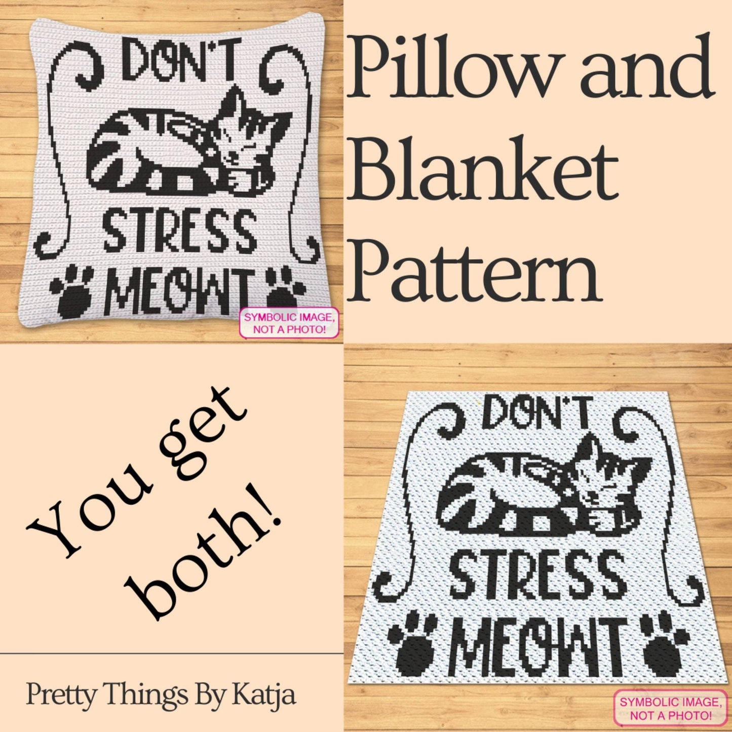 Don't Stress - Tapestry Crochet Cat Blanket Pattern, Crochet Pillow Pattern