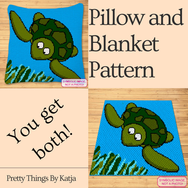 Crochet Turtle Pattern - Crochet BUNDLE: C2C Crochet Blanket Pattern, Crochet Pillow Pattern
