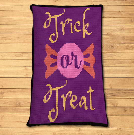 Trick Or Treat Halloween Crochet Blanket, Crochet Pillow Pattern