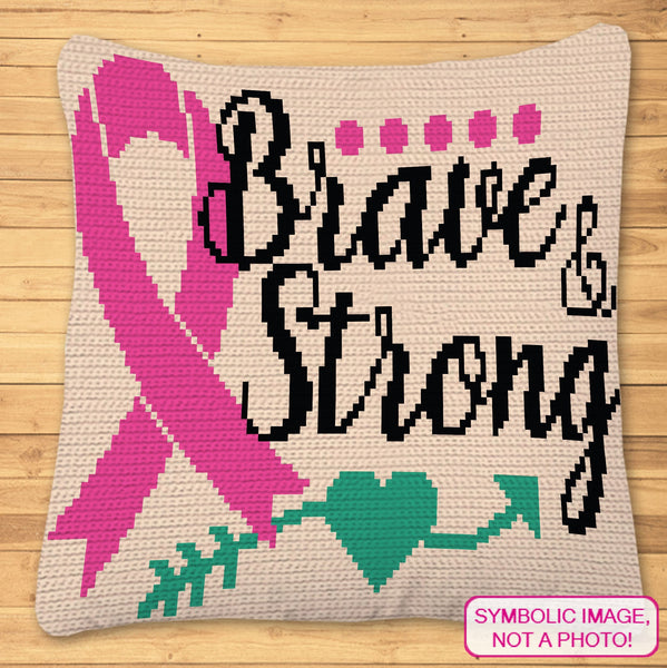Brave & Strong Crochet Pillow Case Pattern, Chemo Crochet, Pink Ribbon Pattern