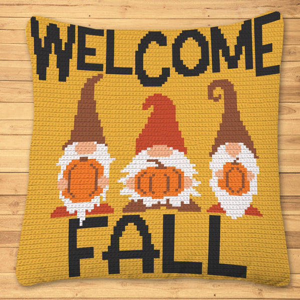 Welcome Fall Crochet Gnome Pattern, Crochet BUNDLE: C2C Afghan Pattern, Fall Crochet Pillow