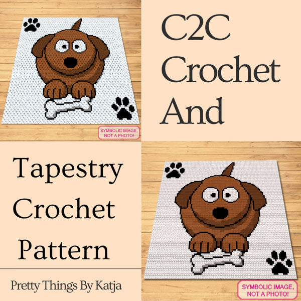 Crochet Dog Pattern - Crochet BUNDLE: C2C Blanket Pattern, and Tapestry crochet Pattern