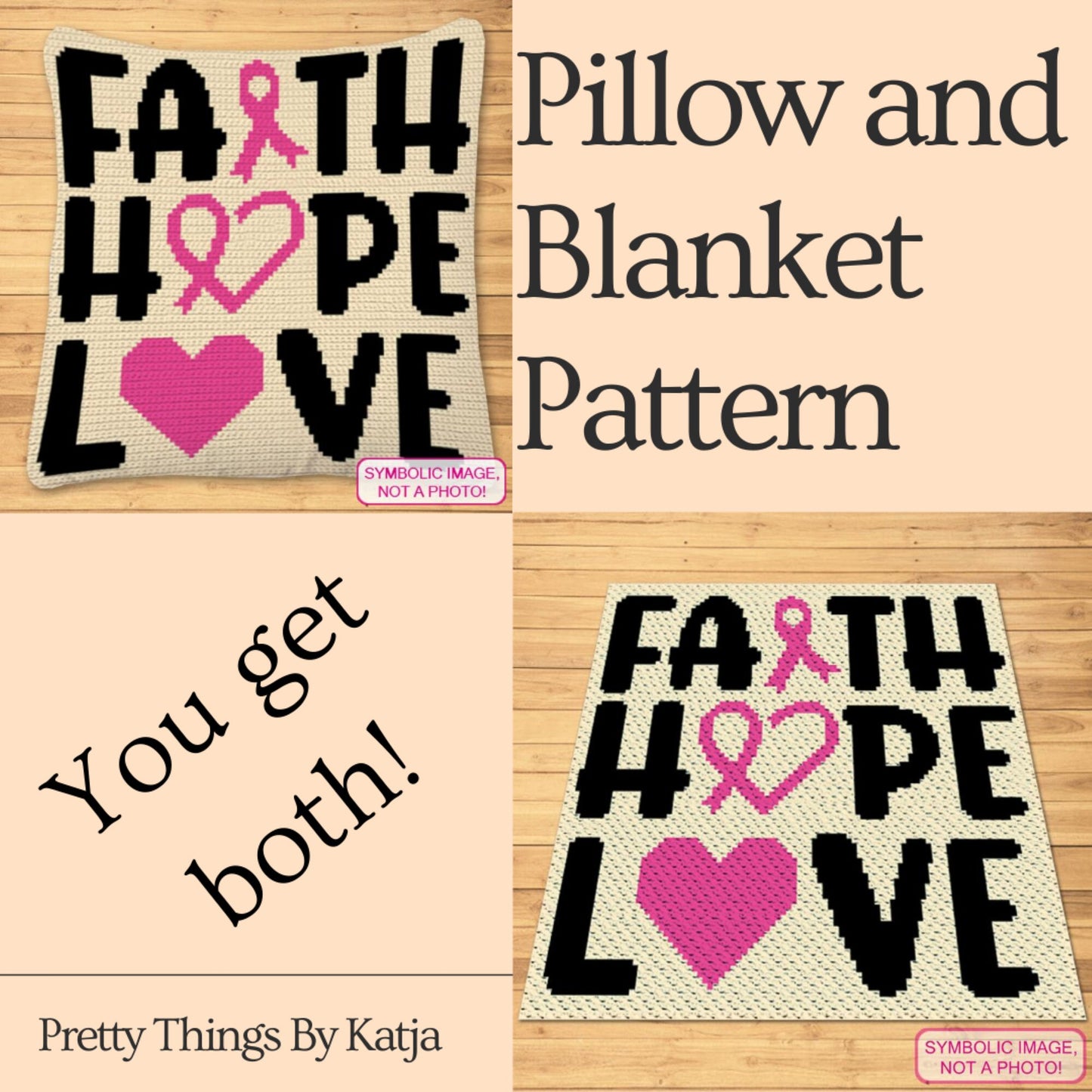 Faith Hope Love Crochet BUNDLE: C2C Blanket Pattern, Crochet Pillow Pattern