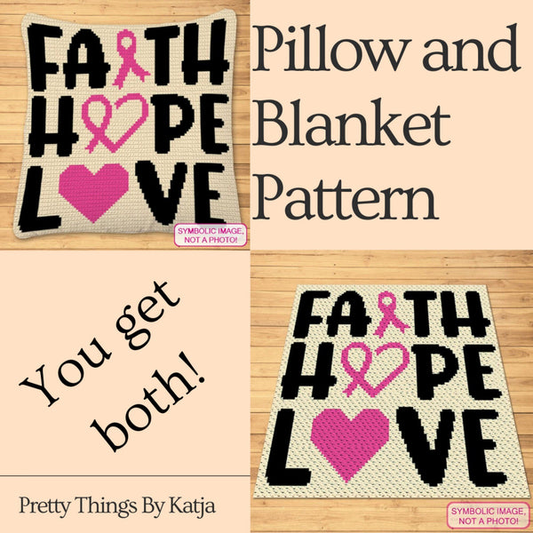 Faith Hope Love - Tapestry Crochet Blanket Pattern, Crochet Pillow Pattern