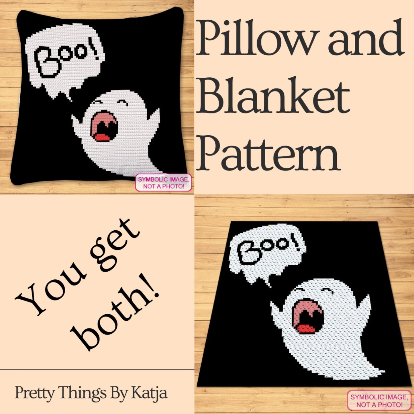 Boo Halloween Crochet Ghost Pattern, Crochet BUNDLE: C2C Blanket Pattern, Crochet Pillow Pattern