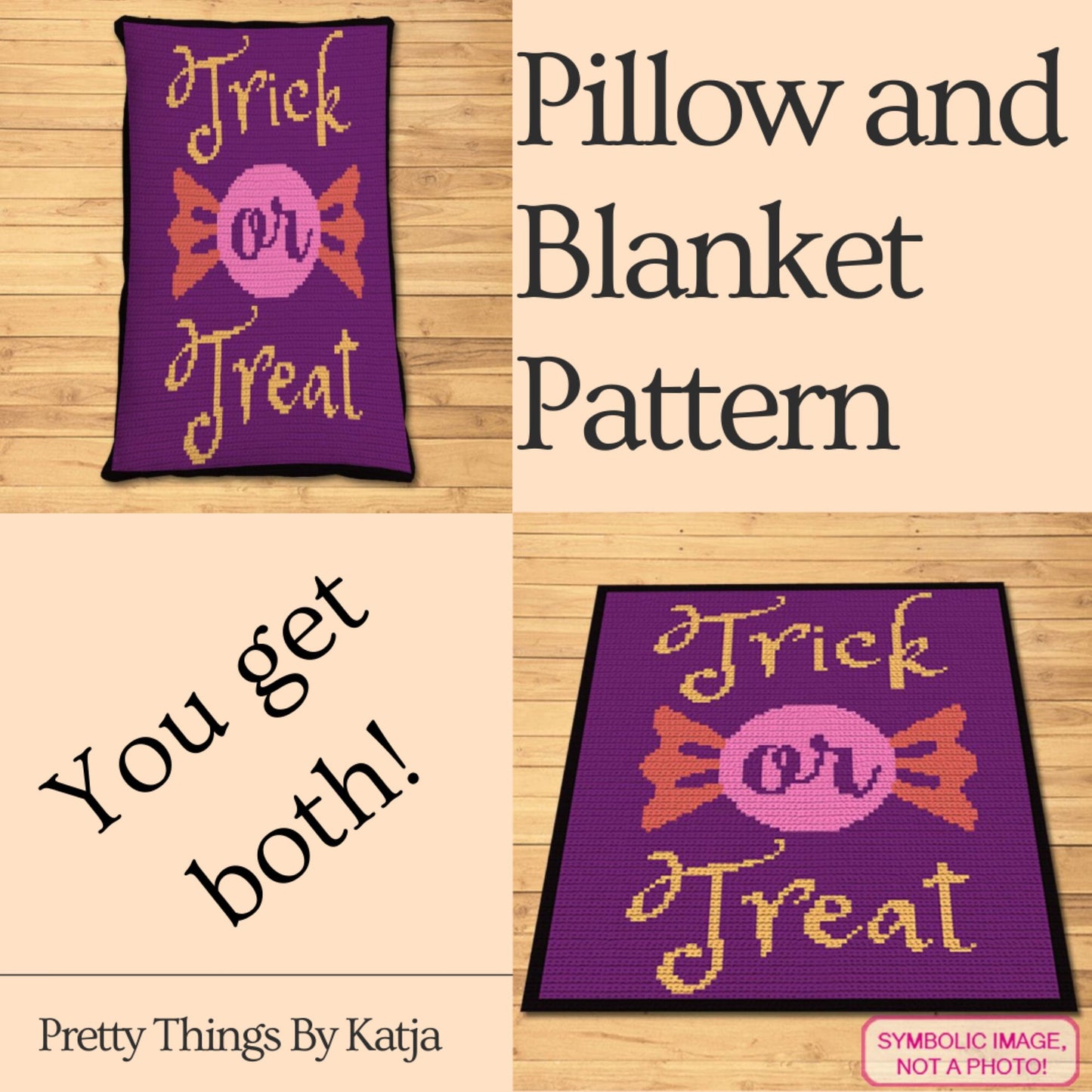 Trick Or Treat Halloween Crochet Blanket, Crochet Pillow Pattern
