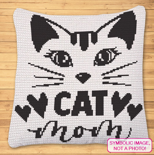 Cat Mom - Tapestry Crochet Cat Blanket Pattern, Crochet Cat Pillow