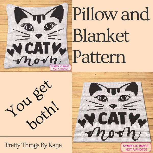 Crochet Cat Pattern - Cat Mom Crochet BUNDLE - Crochet Cat Pillow and Cat Afghan with Written Instructions.