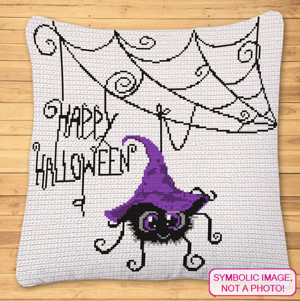 Happy Halloween Crochet Spider Pattern, Tapestry Crochet Blanket, Crochet Pillow Pattern