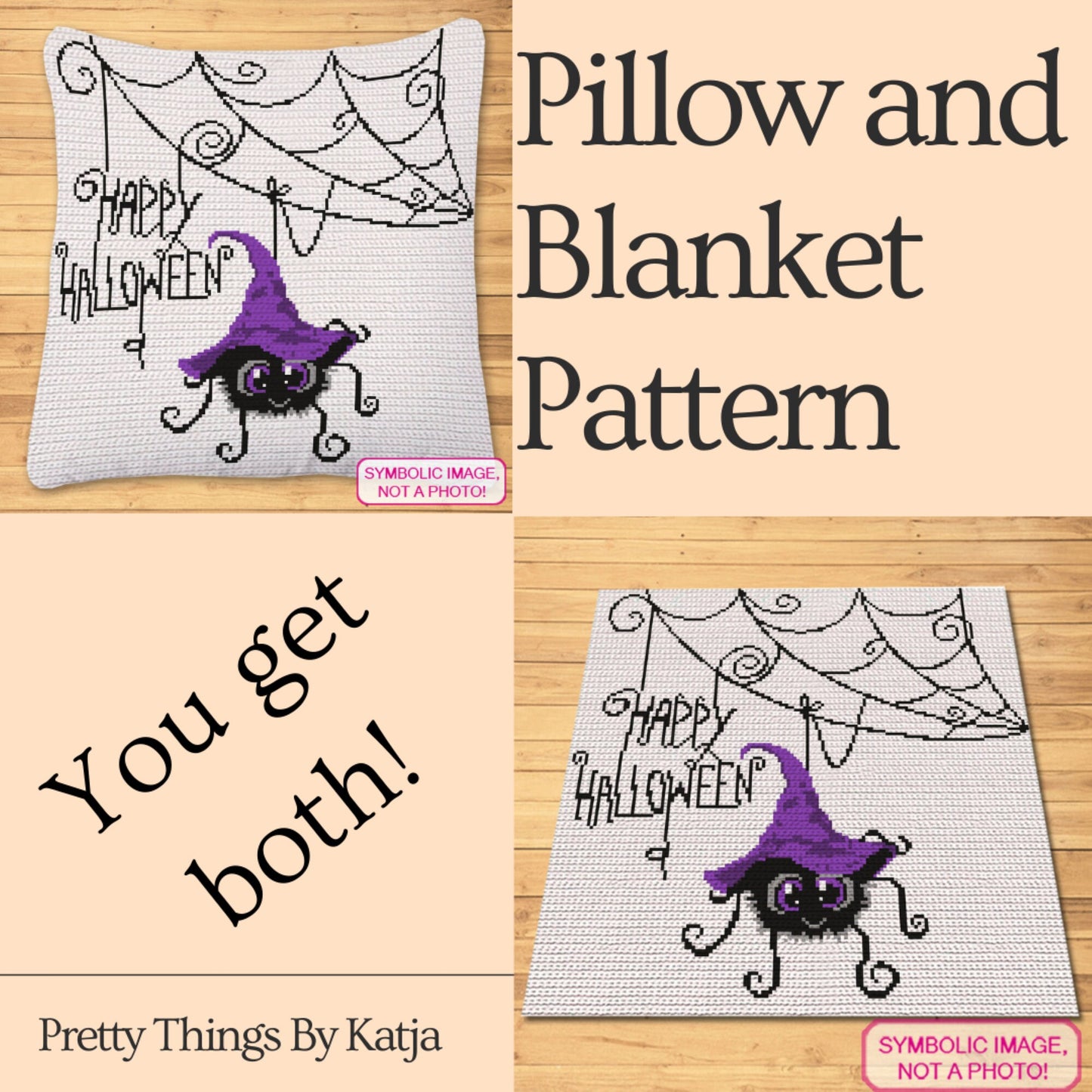 Happy Halloween Crochet Spider Pattern, Tapestry Crochet Blanket, Crochet Pillow Pattern