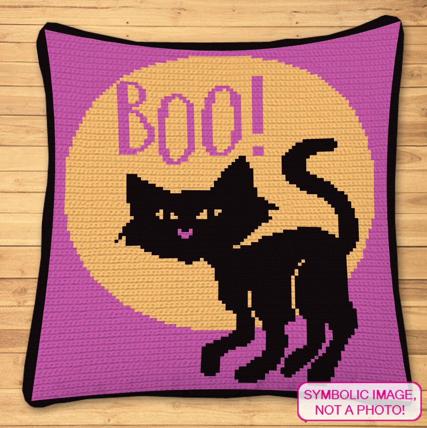 Boo Crochet Halloween Cat, Halloween Crochet Blanket, Crochet Decorative Pillow
