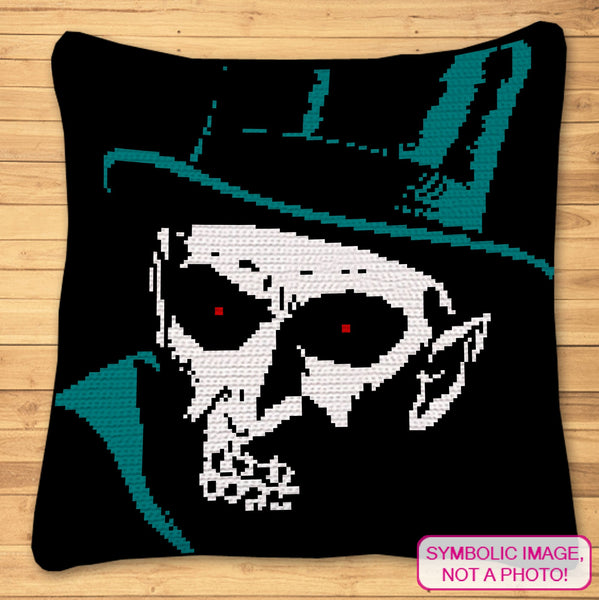 Creepy Man Crochet Halloween Pattern, Crochet Halloween Blanket, Crochet Pillow Pattern, Crochet Skeleton
