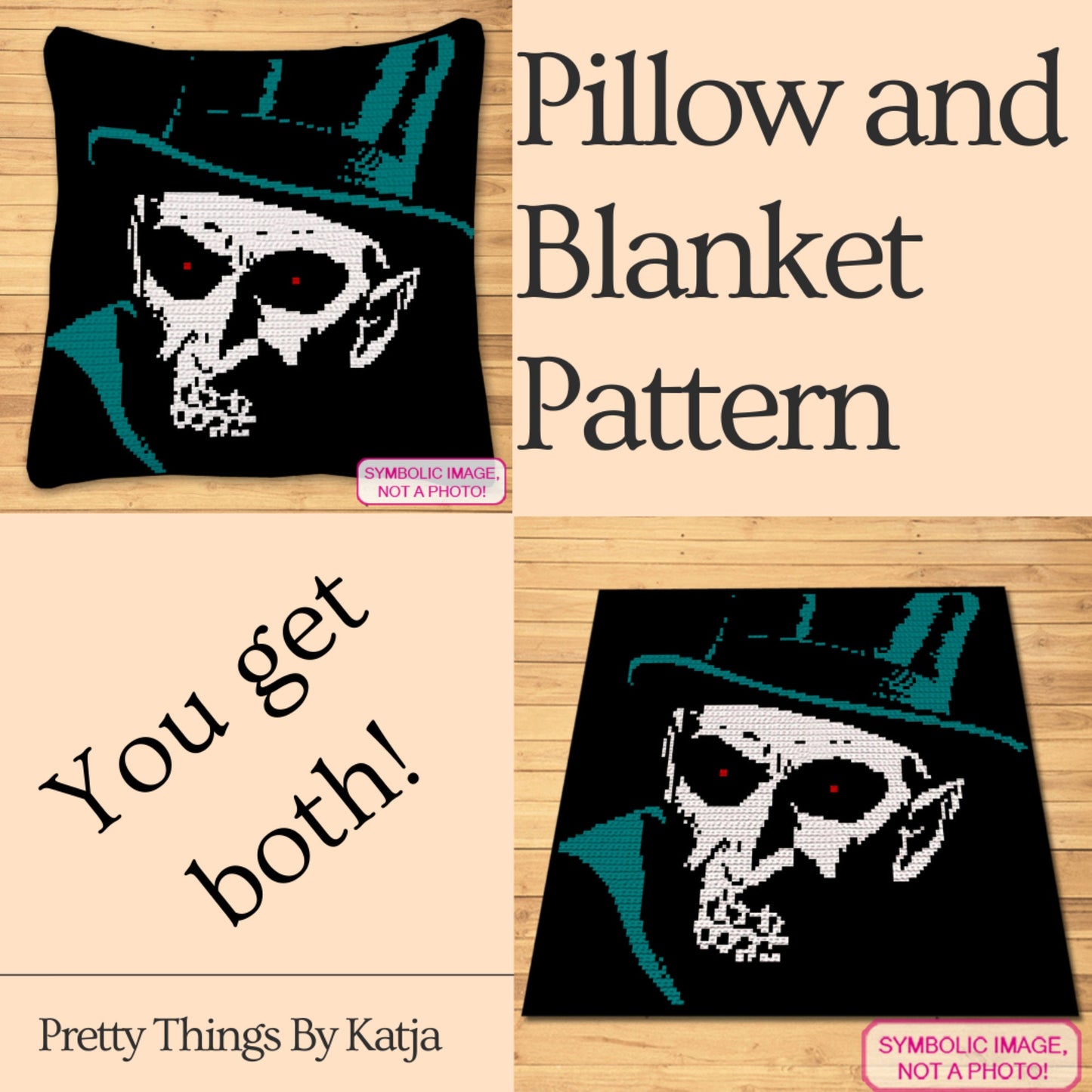 Creepy Man Crochet Halloween Pattern, Crochet Halloween Blanket, Crochet Pillow Pattern, Crochet Skeleton