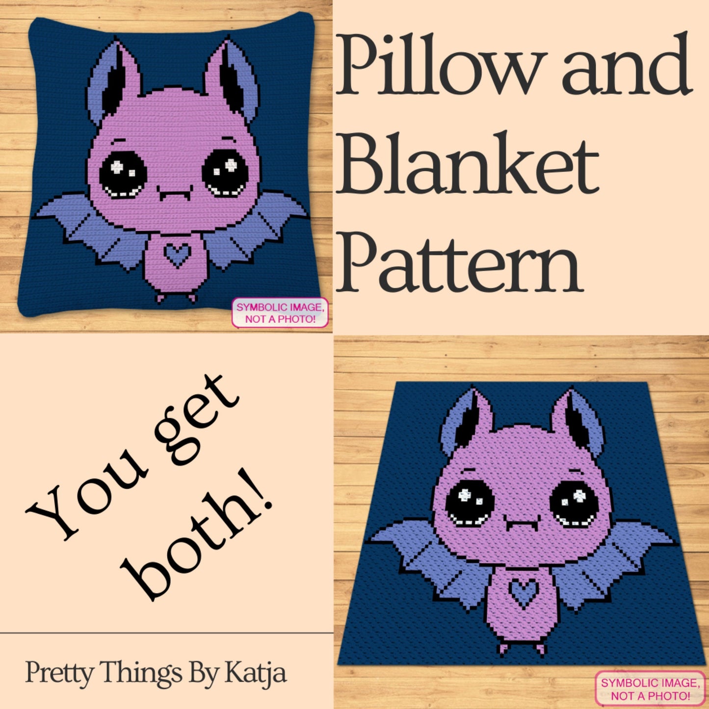 Crochet Halloween Bat Pattern- Crochet BUNDLE - C2C Crochet Pattern, and Tapestry Crochet Halloween Pillow