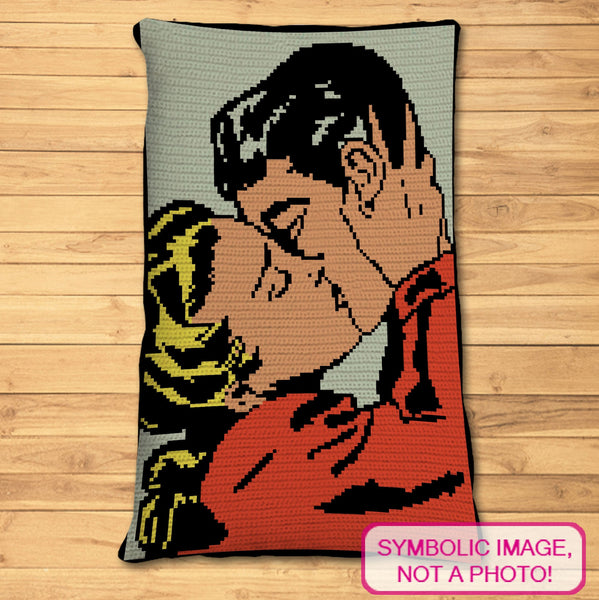 Retro Kiss Valentines Day Crochet Pattern, Crochet Pillow Pattern
