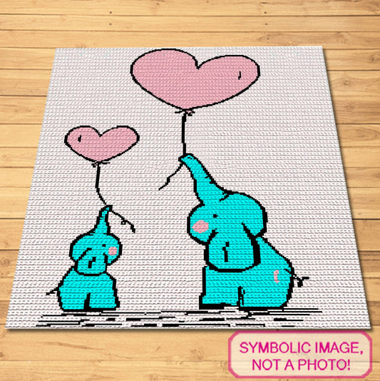 Mum and Baby Elephant Crochet Blanket - Tapestry Crochet Pattern with Written Instructions