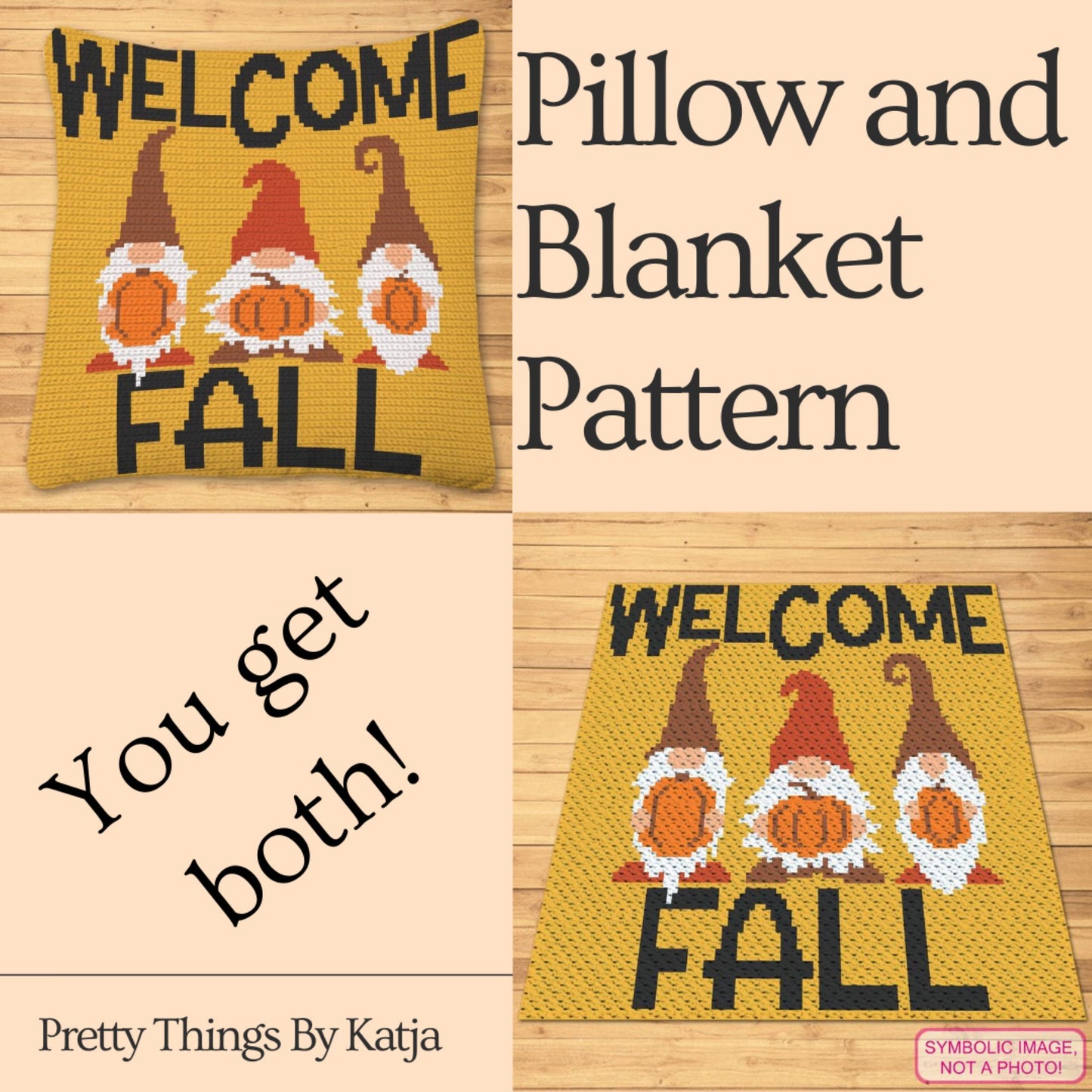Welcome Fall Crochet Gnome Pattern, Crochet BUNDLE: C2C Afghan Pattern, Fall Crochet Pillow