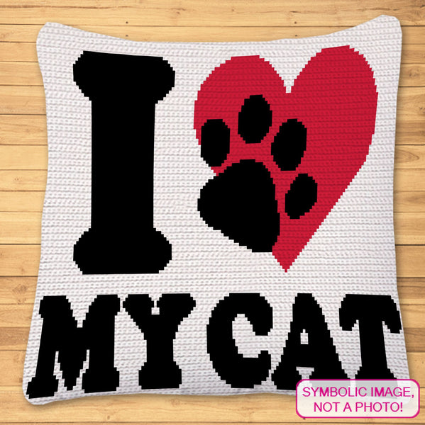 I Heart my Cat - Crochet Cat Pillow Pattern, Crochet Cat Blanket Pattern
