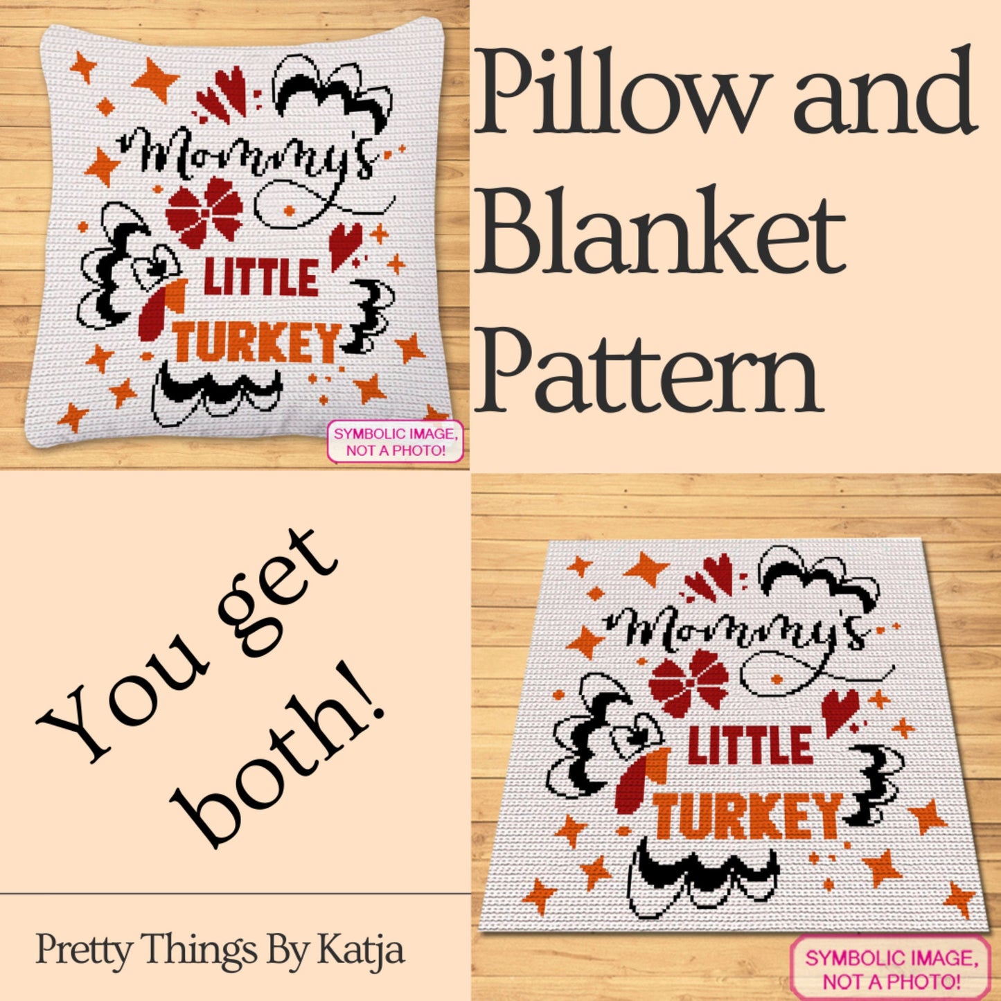Little Turkey, Thanksgiving Crochet Pattern, Crochet Pillow Cover, Crochet Baby Blanket Pattern