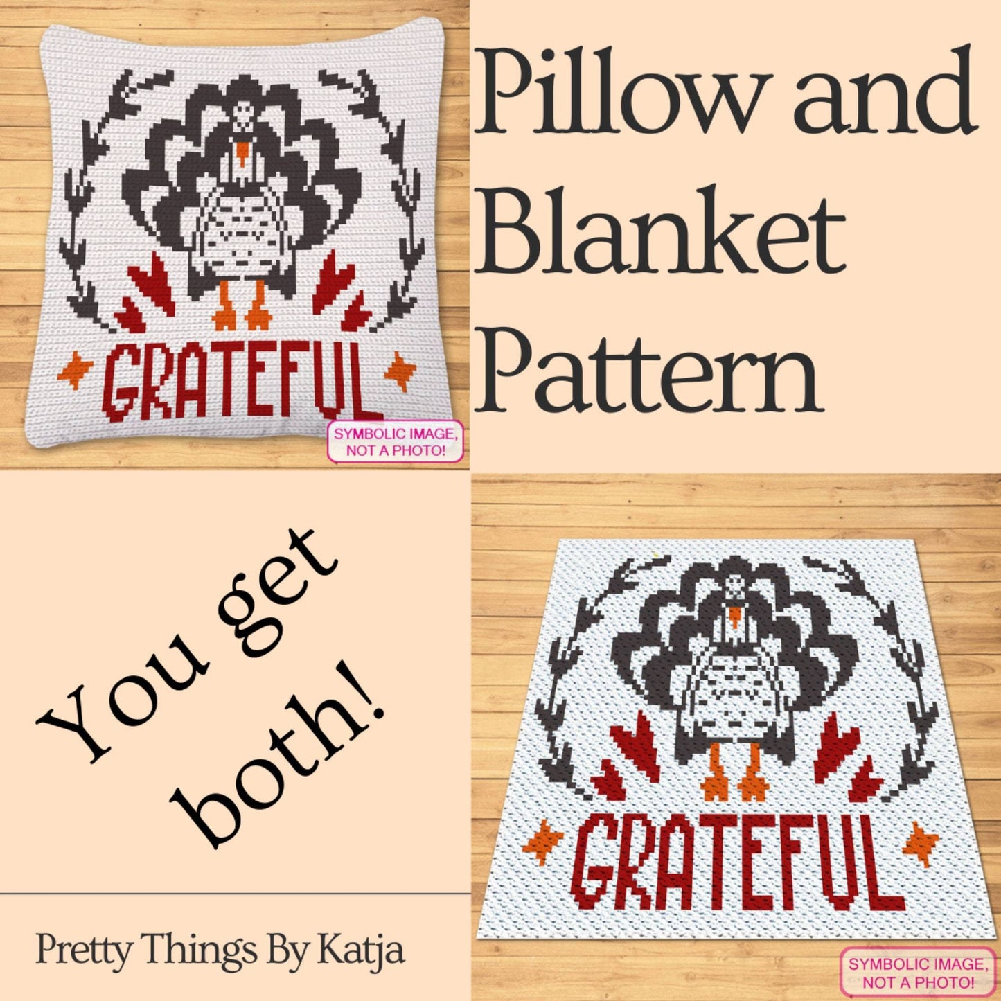 Grateful Turkey, Thanksgiving Crochet Blanket Pattern, Crochet Pillow Pattern