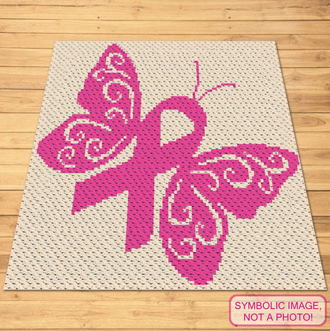 C2C Crochet Blanket Pattern, Lupus Awareness Butterfly, Corner to Corner Crochet