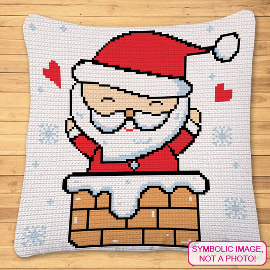 Christmas Crochet Santa Pattern, Tapestry Crochet Pillow Pattern, Crochet Santa Claus Blanket