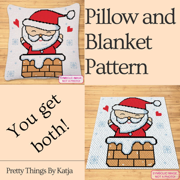 Christmas Crochet Santa Pattern, Tapestry Crochet Pillow Pattern, Crochet Santa Claus Blanket