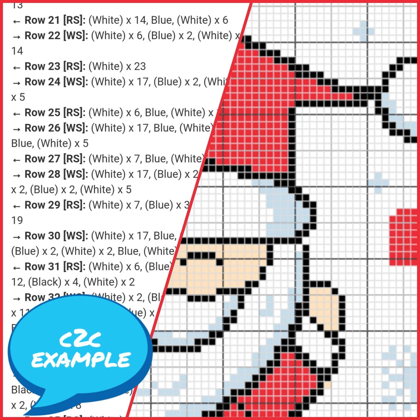 C2C Christmas Crochet Santa Pattern - C2C Afghan Pattern