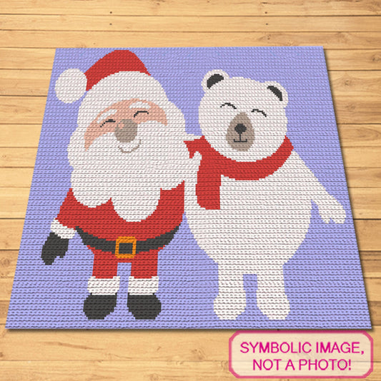 Crochet Santa and Christmas Bear Blanket - Christmas Crochet Afghan Pattern