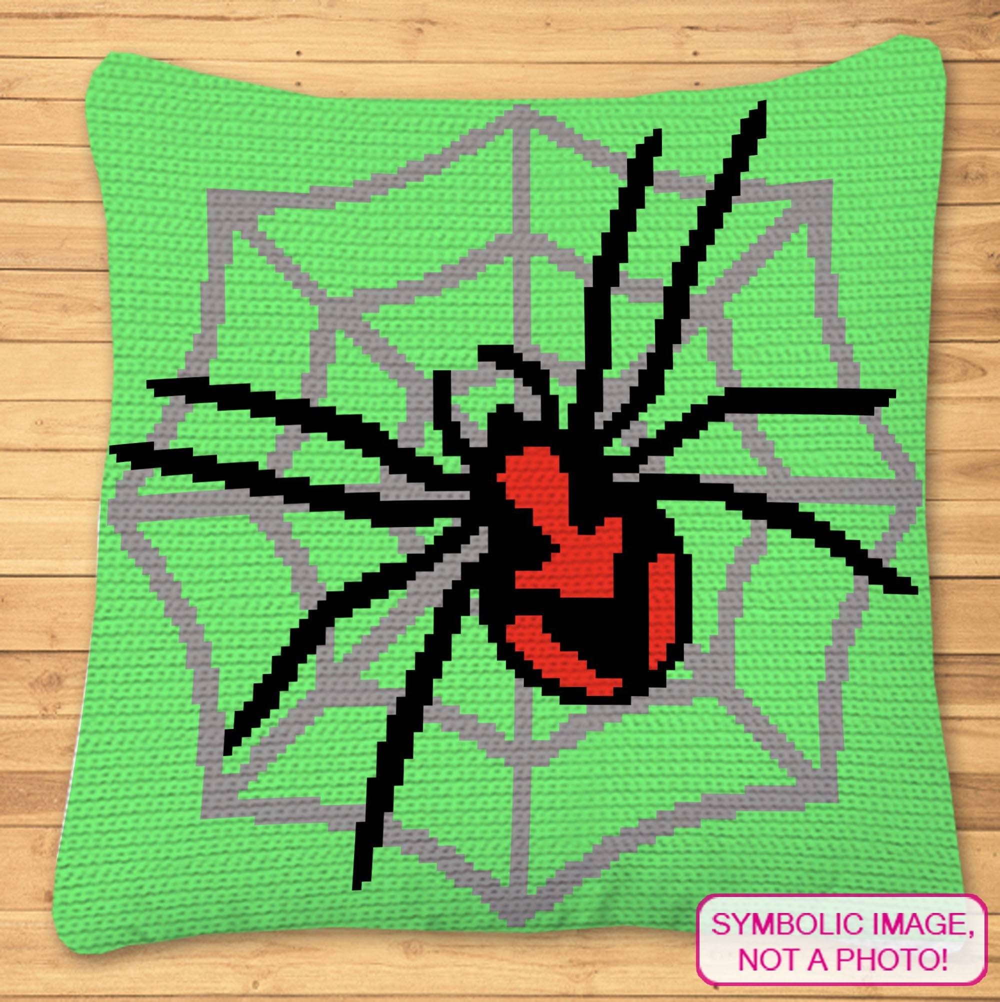 Crochet Spider Pattern - Tapestry Crochet Blanket Pattern, Halloween Crochet Pillow Pattern