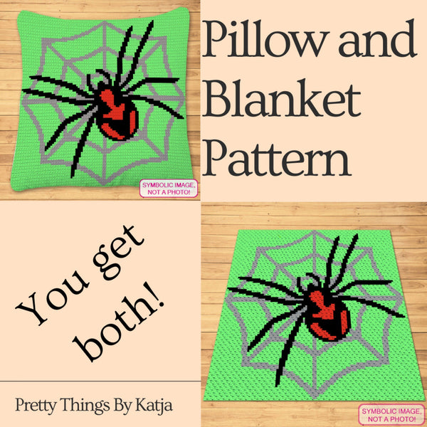 Crochet Spider Pattern - Tapestry Crochet Blanket Pattern, Halloween Crochet Pillow Pattern