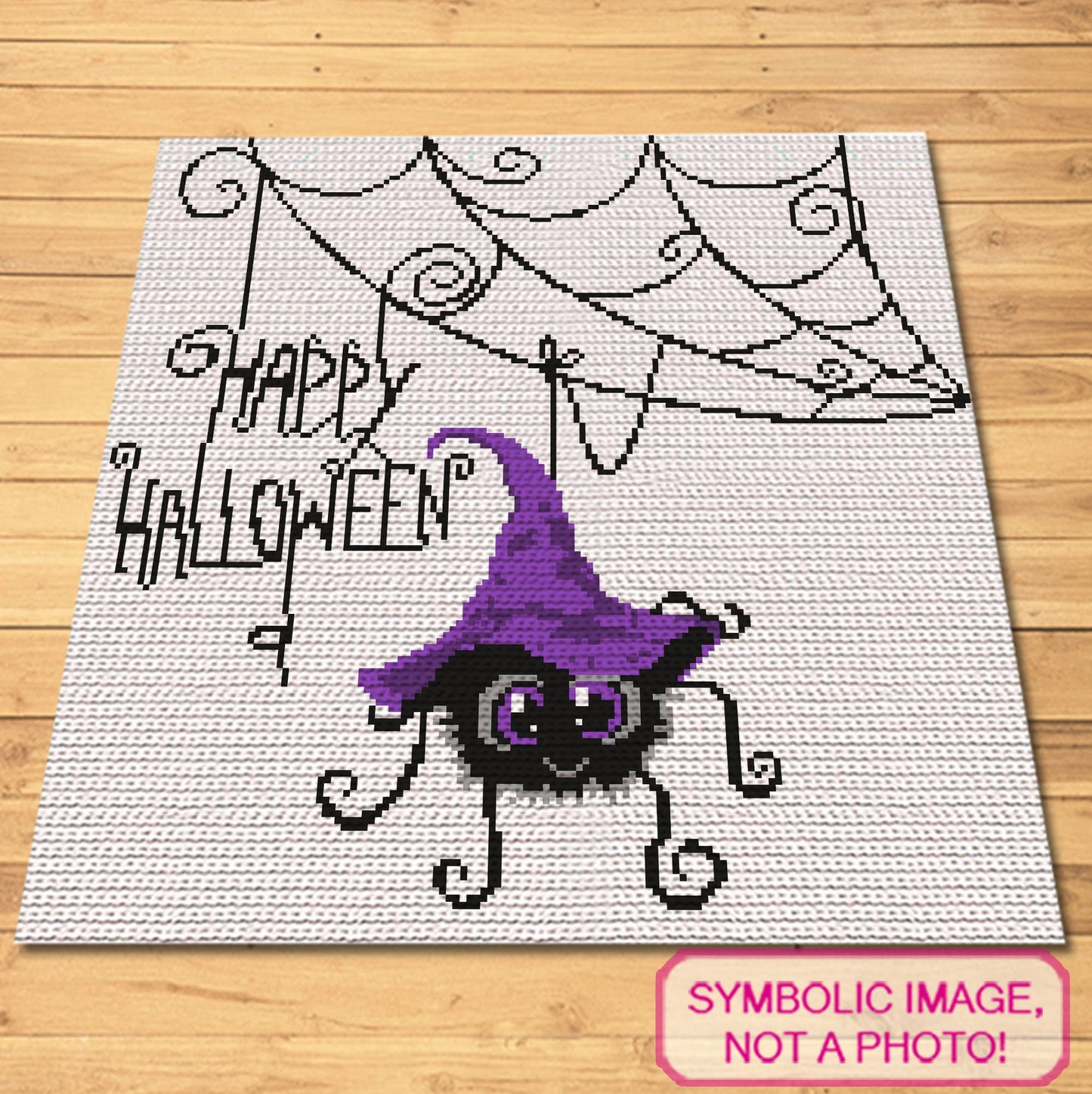 Happy Halloween Crochet Spider Pattern, Tapestry Crochet Blanket, Crochet Pillow Pattern