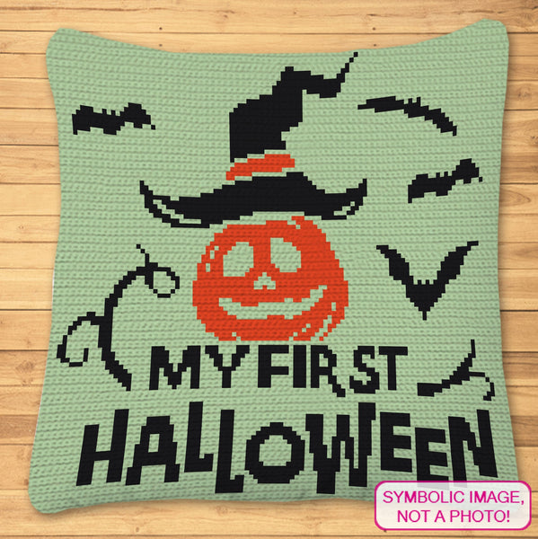 My First Halloween - Crochet BUNDLE: C2C Graphgan Pattern, Halloween Crochet Pillow