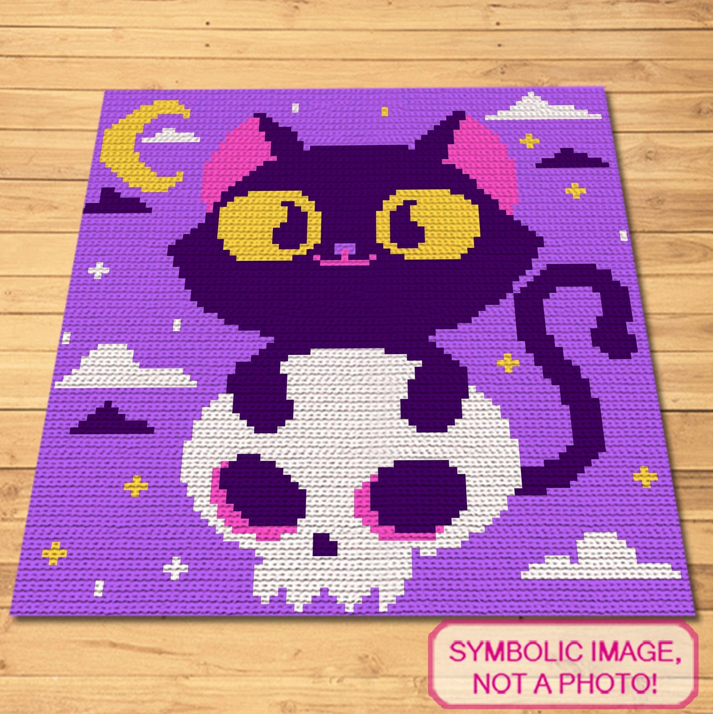 Crochet Halloween Cat with Skull Patterns, Crochet BUNDLE: C2C Graphgan Pattern, Crochet Decorative Pillow