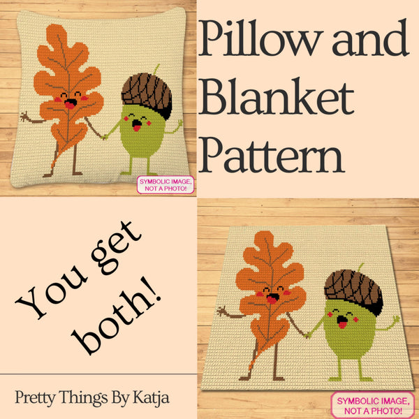 Fall Crochet Pattern, Leaf and Acorn Crochet Afghan Blanket Pattern, Crochet Pillow Pattern