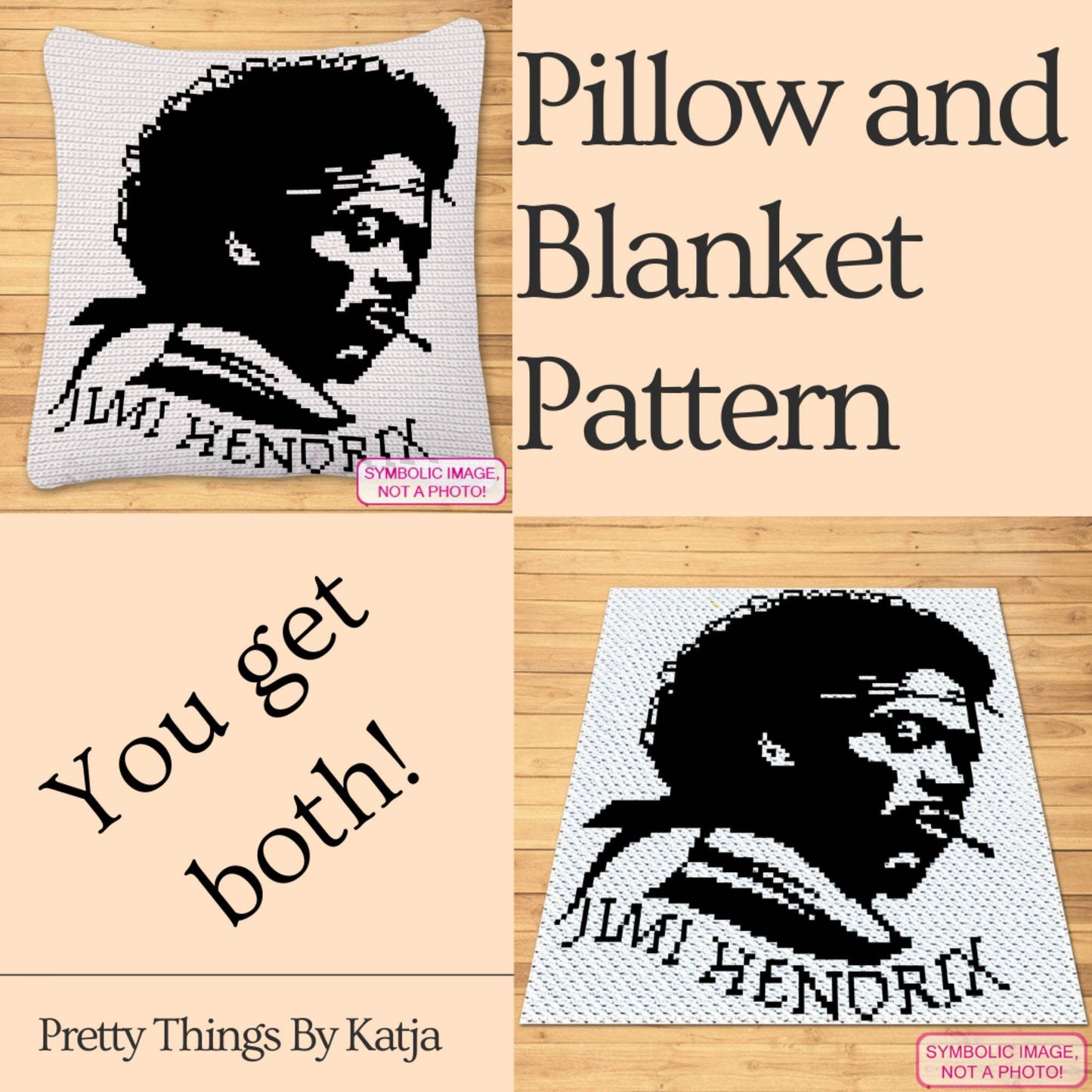 Crochet Celebrity Jimi Hendrix - Tapestry Crochet Portrait Pattern, Crochet Pillow Pattern