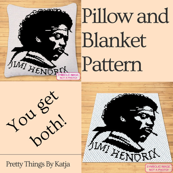Crochet Celebrity Jimi Hendrix - Crochet BUNDLE: C2C Crochet Portrait Pattern, Crochet Pillow Pattern