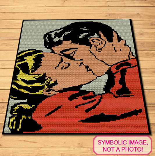 Retro Kiss Valentines Day Crochet Pattern, Crochet Pillow Pattern