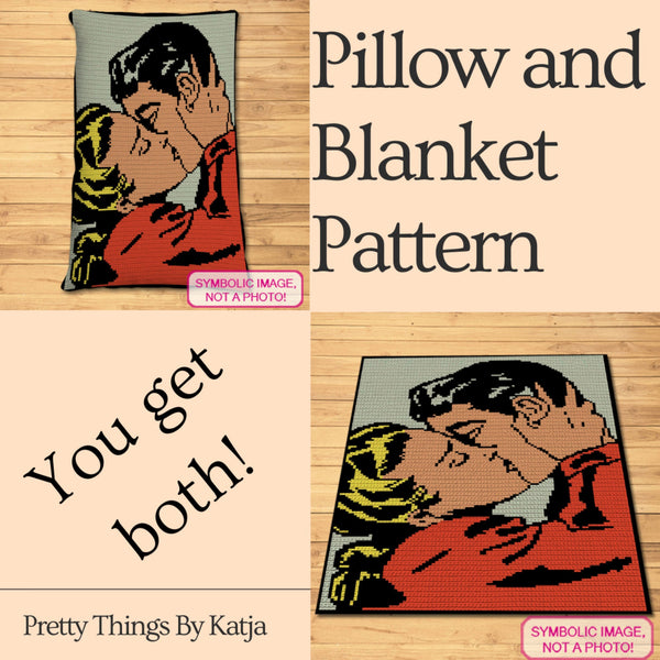 Retro Kiss Valentines Day Crochet Pattern, Crochet Pillow Pattern