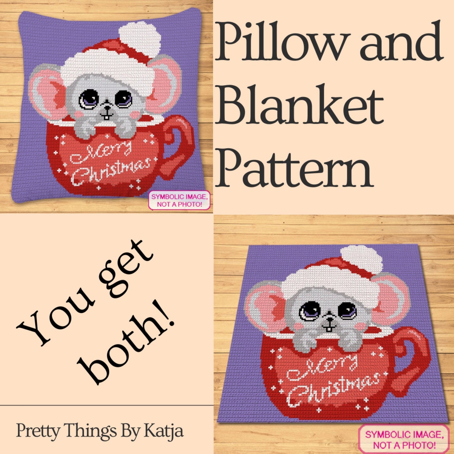 Crochet Christmas Mouse - Christmas Crochet Blanket Pattern, Christmas Crochet Pillow