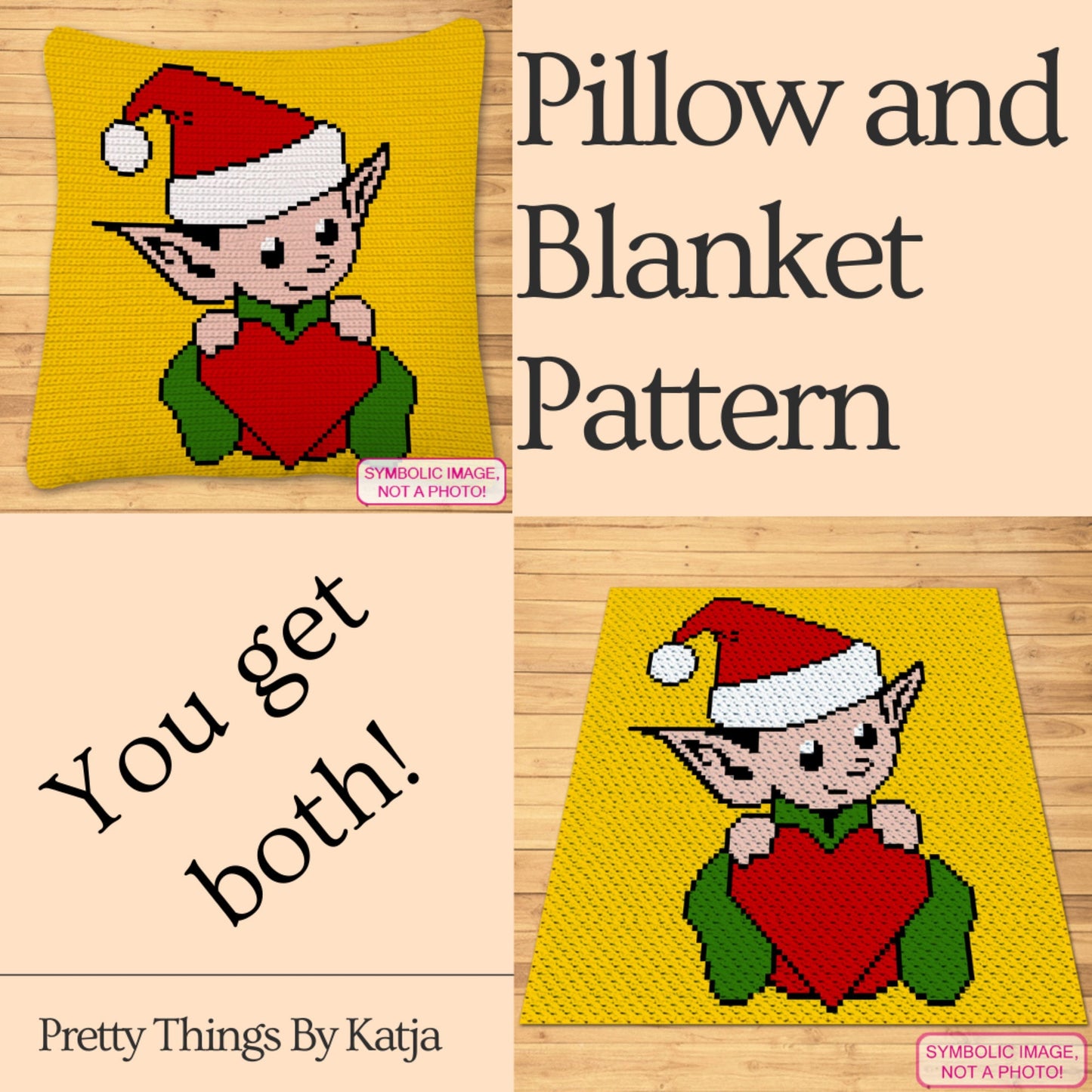 Crochet Elf Pattern - Crochet BUNDLE: C2C Christmas Blanket Pattern, Christmas Crochet Pillow Pattern