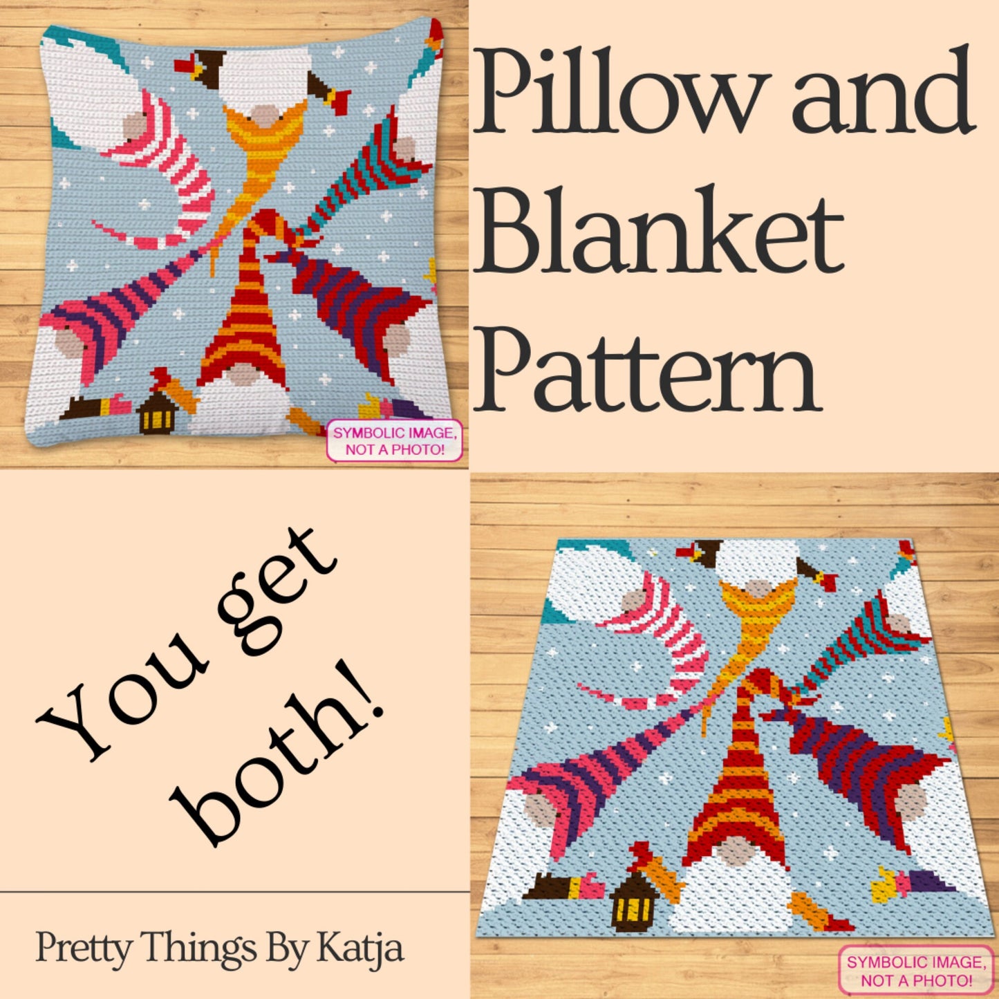 Crochet Gnomes Pattern, Crochet BUNDLE: C2C Crochet Pattern, Christmas Crochet Pillow Pattern