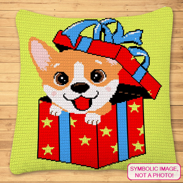 Christmas Crochet Corgi Pattern, Tapestry Crochet Dog Blanket Patterns, Crochet Pillow Pattern