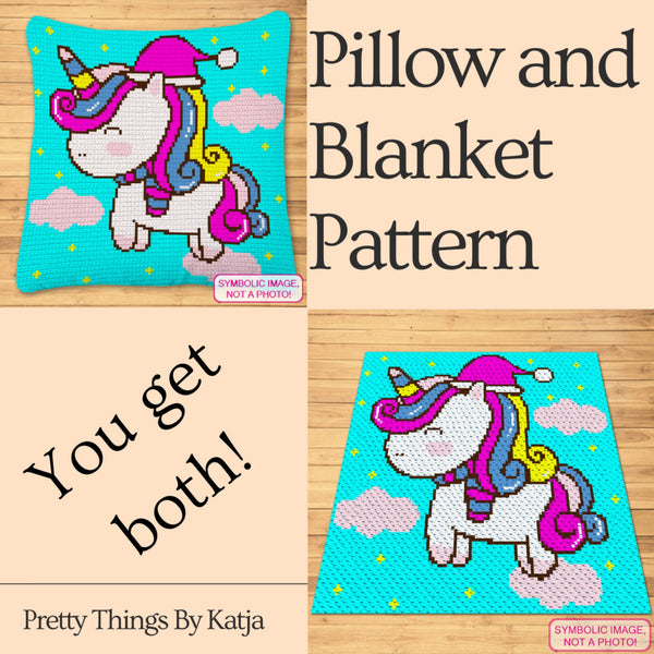 Unicorn Crochet Blanket - Crochet BUNDLE: C2C Unicorn Pattern, Crochet Unicorn Pillow