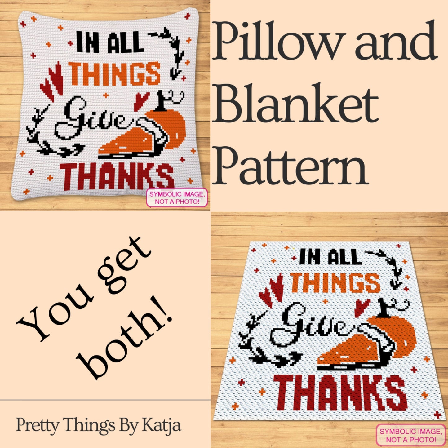 Thanksgiving Crochet Pattern, Give Thanks BUNDLE: C2C Crochet Blanket Pattern, Crochet Pumpkin Pillow Pattern
